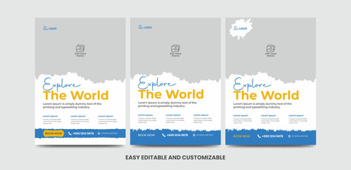 modern poster travel flyer design template bundle. editable tour poster template with brush stroke s