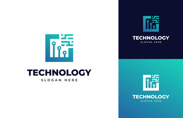 Aufkleber - Circuit tech future board chip innovation vector logo design, Creative tech modern electricity connect wire logo design