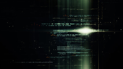 Leinwandbilder - Futuristic abstract de-focus flowing data matrix, telemetry and encrypt numbers display with particles simulation for head up display in cyber space environment