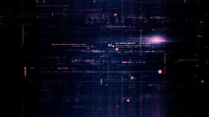 Aufkleber - Futuristic abstract de-focus flowing data matrix, telemetry and encrypt numbers display with particles simulation for head up display in cyber space environment