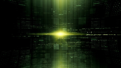 Aufkleber - Futuristic abstract de-focus flowing data matrix, telemetry and encrypt numbers display with particles simulation for head up display in cyber space environment