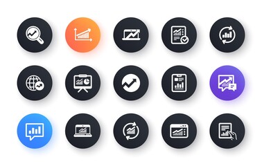 Aufkleber - Analytics icons. Reports, Charts and Graphs. Data statistics classic icon set. Circle web buttons. Vector