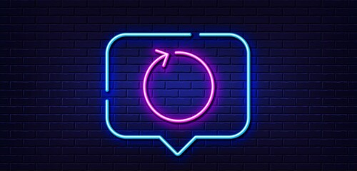 Aufkleber - Neon light speech bubble. Loop arrow line icon. Refresh Arrowhead symbol. Navigation pointer sign. Neon light background. Loop glow line. Brick wall banner. Vector