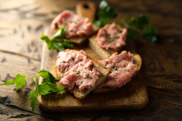 Sticker - Traditional pork pate or sausage on a white bread