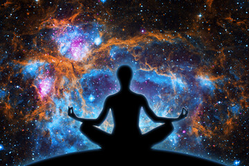 Wall Mural - yoga figure against universe background with nebula.- elements of this image furnished by nasa