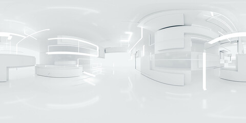Poster - 360 degree full panorama environment map of white minimalistic technology lights background abstract 3d render illustration hdri hdr vr virtual reality