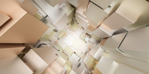 Poster - bronze gold and white metal cubes abstract geometric shape 3d render illustration
