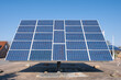 Solar panel, battery renewable energy on sky background