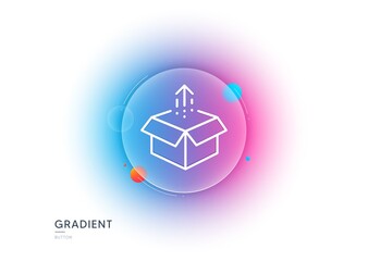 Poster - Send box line icon. Gradient blur button with glassmorphism. Open delivery parcel sign. Cargo package symbol. Transparent glass design. Send box line icon. Vector