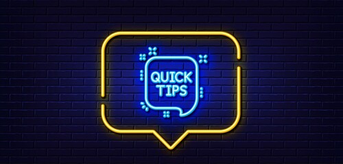 Poster - neon light speech bubble. quick tips line icon. helpful tricks speech bubble sign. neon light backgr
