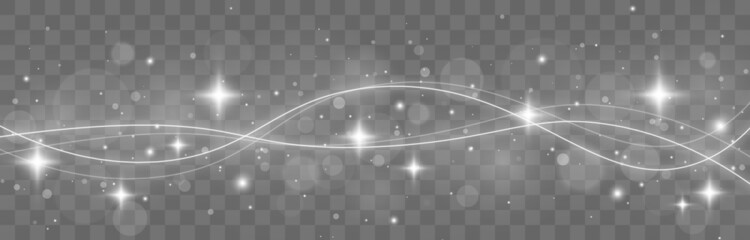 Wall Mural - Silver lines with stars and highlights. White sparks and glitter special light effect. Glow light effect.