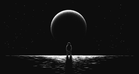 Wall Mural - astronaut and far away planet
