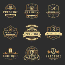 Luxury Monograms Logos Templates Vector Objects Set For Logotype Or Badge Design. Trendy Vintage Royal Ornament Frames Illustration, Good For Fashion Boutique, Alcohol Or Hotel Brand.