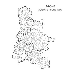  Map of the Geopolitical Subdivisions of The Département De La Drôme Including Arrondissements, Cantons and Municipalities as of 2022 - Auvergne Rhône Alpes - France