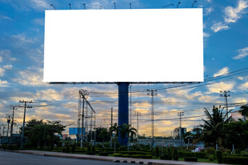 billboard blank for outdoor advertising poster or blank billboard for business advertisement at twilight.