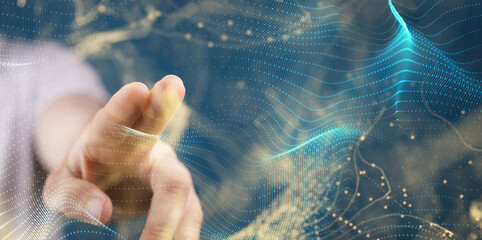 network holding in hand 3d connection data