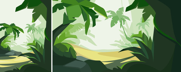 Wall Mural - Tropical forest in daylight. Natural scenery in different formats.