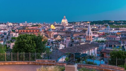 Canvas Print - View from the Pincio Landmark day to night timelapse in Rome, Italy on a beautiful warm spring evening