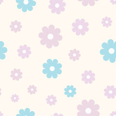 Poster - Floral vector pattern. Flower seamless repeat pattern background. Pastel flowers, blue and pink.
