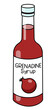 Doodle cartoon style red pomegranate grenadine syrup in a bottle. Sweet sugar cocktail ingredient. For card, stickers, posters, bar menu or cook book recipe.
