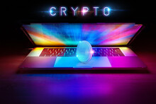 Cryto Decentralized Digital Currency Graphic Modern Laptop With Cyber Color