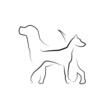 Two dogs in silhouette in linear shape. Vector template.