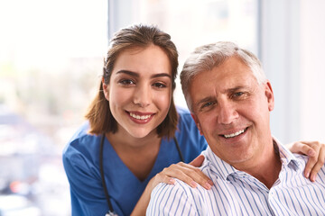 Aufkleber - patients never have to worry anymore. portrait of a cheerful young doctor and mature male patient sm