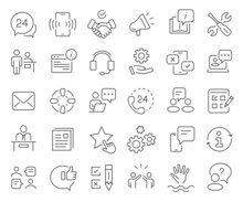 Customer Service And Support Line Icons Collection. Thin Outline Icons Pack. Vector Illustration Eps10