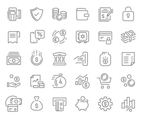 Aufkleber - Finance and banking line icons collection. Thin outline icons pack. Vector illustration eps10