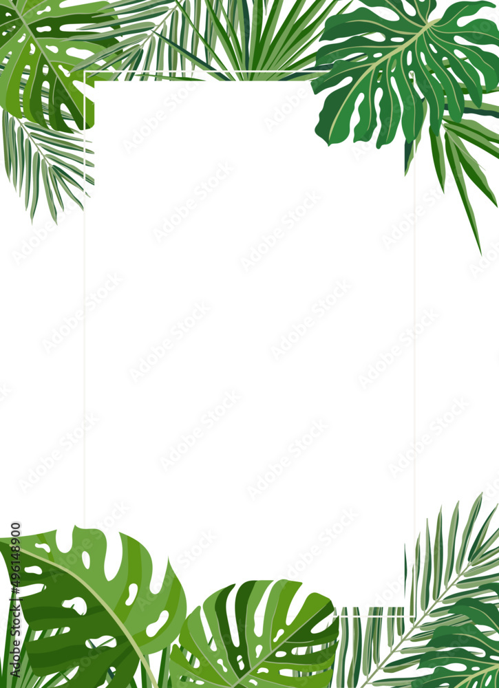 Vertical Background with Green Palm Leaves Frame Stock Vector | Adobe Stock
