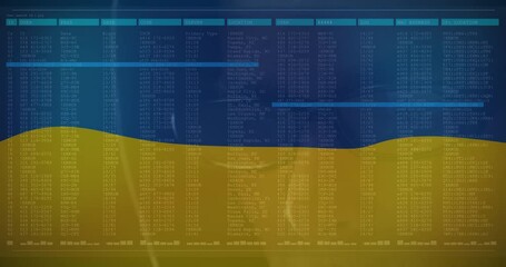 Poster - Animation of caucasian male hacker and data processing over flag of ukraine