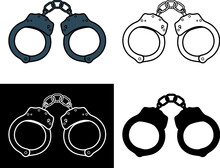 Metal Handcuffs For Detaining Criminals. Outfit Of A Policeman.
