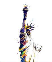 The Statue Of Liberty Isolated On White Background, Digital Pop Art Design
