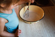 Girl cooking Easter kulich