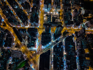 Top down view of Hong Kong city at night