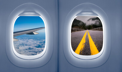 Wall Mural - view from inside an airplane windows, concept travels and transportation,