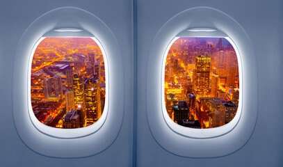 Wall Mural - view from inside an airplane windows, concept travels and transportation,