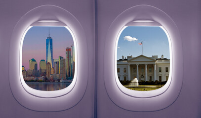 Wall Mural - view from inside an airplane windows, concept travels and transportation,