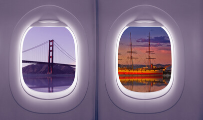 Wall Mural - view from inside an airplane windows, concept travels and transportation,