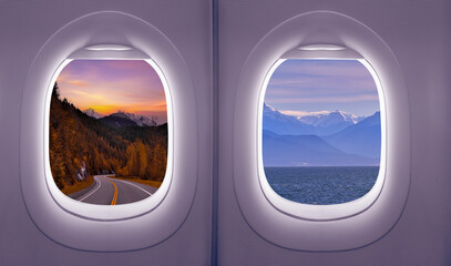 Wall Mural - view from inside an airplane windows, concept travels and transportation,