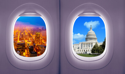 Wall Mural - view from inside an airplane windows, concept travels and transportation,