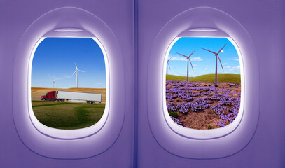 Wall Mural - view from inside an airplane windows, concept travels and transportation,
