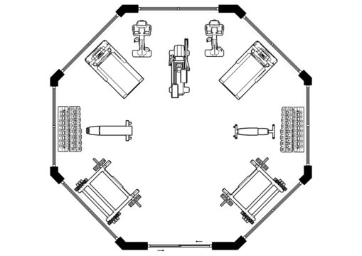 3d interior rendering plan view of furnished gym. Floor plan. 3d interior rendering.