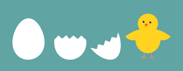 Wall Mural - easter egg and chick story. cute chick hatched from the egg.