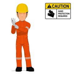 Wall Mural - An industrial worker is putting on the gloves on white background