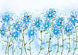 field of violets illustration, handpainted floral image, light blue wildflowers