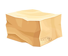 Crumpled Cardboard Box With Corrugated Sides As Packaging And Shipping Container Vector Illustration