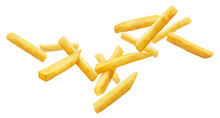 Flying Potato Fries, Isolated On White Background
