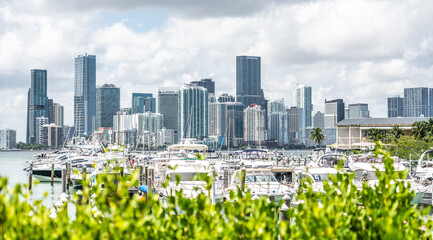 Wall Mural - Miami Downtown skyline in daytime with Biscayne Bay and yachts
