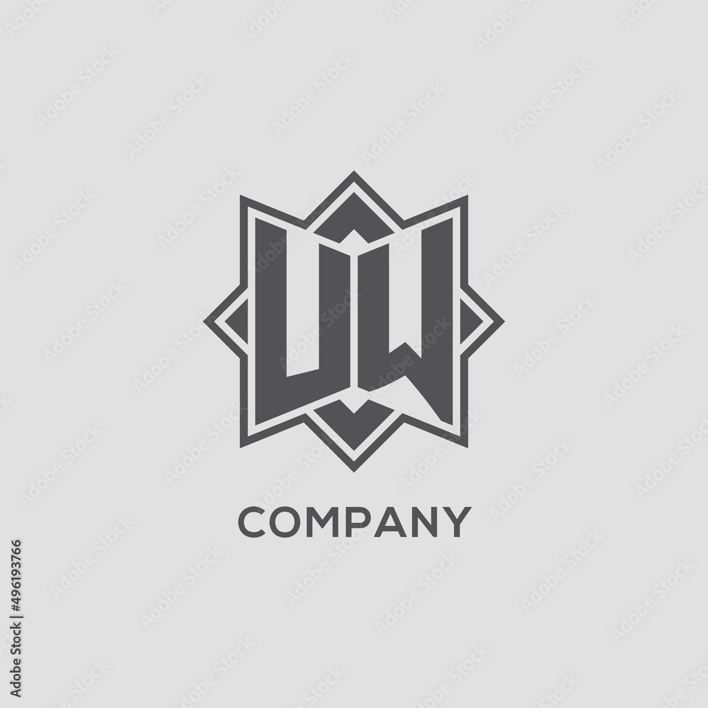 Monogram UW logo with eight point star style design Stock Vector ...